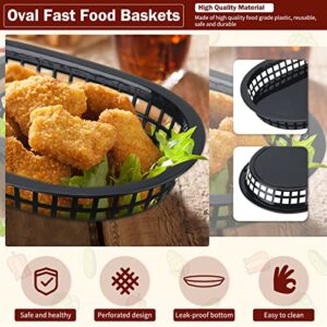 Potchen 60 Pack Fast Food Baskets for Serving, 10.5'' x 7'' Plastic Bread Oval Storage Basket Bin Service Tray Restaurant, Chip, Hot Dog, Burger, Sandwiches, BBQ, Picnic, Party (Black)