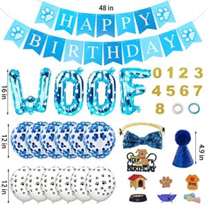 37 Pack Dog Birthday Party Supplies, Dog Birthday Boy Bandana with Dog Birthday Banner Balloon Pet Birthday Hat Bowtie Birthday Number Cake Topper for Pet Doggie Puppy Birthday Party Decorations