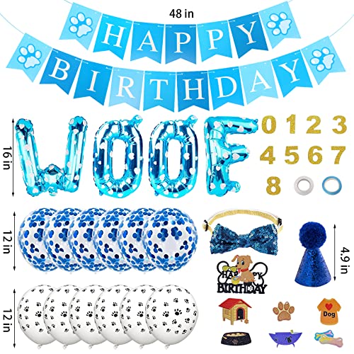 37 Pack Dog Birthday Party Supplies, Dog Birthday Boy Bandana with Dog Birthday Banner Balloon Pet Birthday Hat Bowtie Birthday Number Cake Topper for Pet Doggie Puppy Birthday Party Decorations