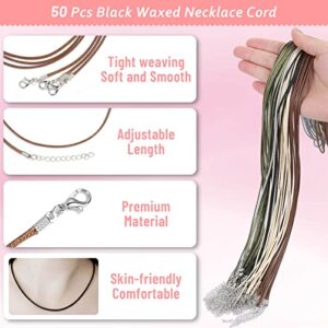 Necklace Cord, Paxcoo 50Pcs Necklace String Rope with Clasp, 24 Inch Waxed Cotton Cord Necklace Bulk for Charms Pendants, Bracelets, Necklaces, Jewelry Making Supplies and Beading Supplies