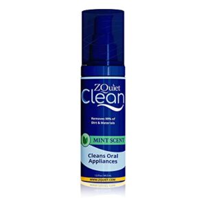 zquiet clean foaming oral device cleaner (1.5oz. bottle), chlorine-free, cleans in 60 seconds, fresh mint scent, travel-size, tsa-compliant, 30-day supply