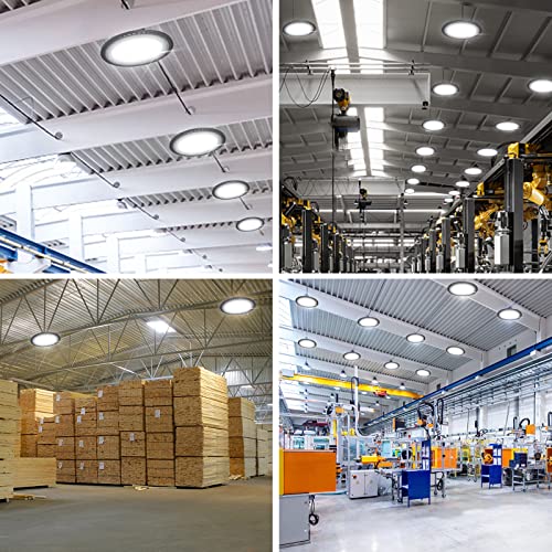 Super Bright UFO LED High Bay Light 150W 22500LM (150LM/W) for Shop/Garage/Barn/Warehouse/Factory/Gym, Daylight White 6000K-6500K, Alternative to 300W MH/HPS, 40in Cable, Safe Rope, IP65 (watts, 150)