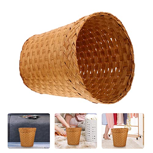 DOITOOL Woven Basket Waste Basket Woven- Small Natural Paper Wicker Laundry Baskets- Bathroom Trash Can Kitchen Trash Can for Home Offices Laundry Garages Atelier （ Khaki ） Seagrass Basket