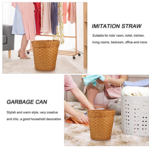 DOITOOL Woven Basket Waste Basket Woven- Small Natural Paper Wicker Laundry Baskets- Bathroom Trash Can Kitchen Trash Can for Home Offices Laundry Garages Atelier （ Khaki ） Seagrass Basket