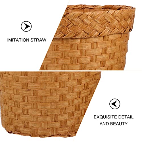 DOITOOL Woven Basket Waste Basket Woven- Small Natural Paper Wicker Laundry Baskets- Bathroom Trash Can Kitchen Trash Can for Home Offices Laundry Garages Atelier （ Khaki ） Seagrass Basket