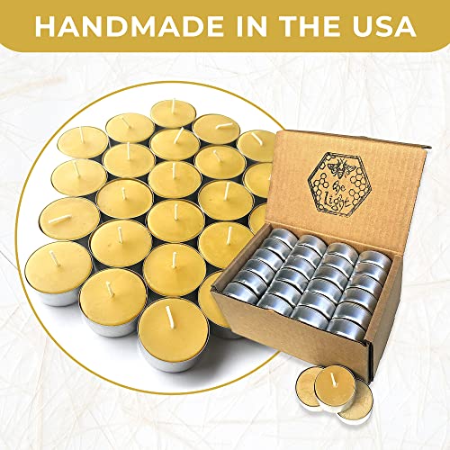 Pure Beeswax Tealights (Pack of 24) Unscented Tea Lights with Light & Natural Honey Scent - Decorative & Handmade Candles for Home, Wedding - 4 Hour Burn Time - Eco Friendly, Smokeless & Clean Burning