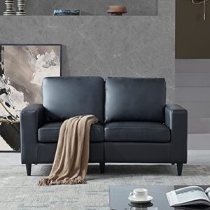 glorhome love seat modern style couch soft sofa pu leather loveseat for living room, home, office, black