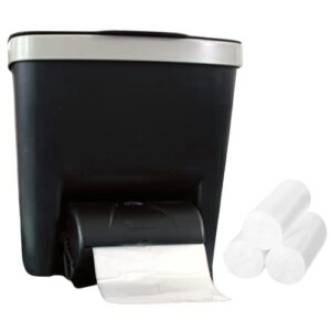 homebag portable small trash can w/adaptable dispenser, lid, 3 refill bag rolls (30 bags, 13”x20”) + extra dispenser - black