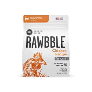 bixbi rawbble freeze dried cat food, chicken recipe, 3.5 oz - 95% meat and organs, no fillers - pantry-friendly raw cat food for meal, treat or food topper - usa made in small batches