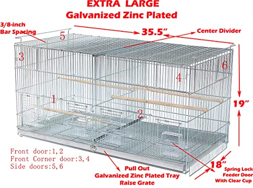 LOT of Galvanized Zinc Plated Stackable Breeder Bird Flight Cage with Removable Center Divider and Breeding Nest Doors (Galvanized Zinc, 35.5"x18"x19"H Lot-2 ADD ON)