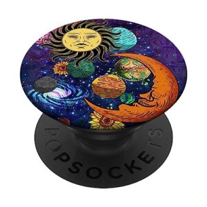 sun moon face planets cool trippy galaxy space art hippie popsockets swappable popgrip