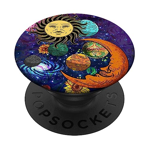 Sun Moon Face Planets Cool Trippy Galaxy Space Art Hippie PopSockets Swappable PopGrip