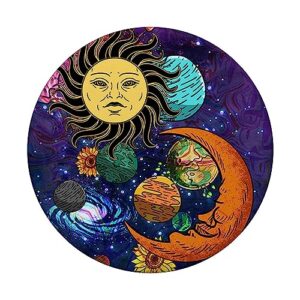 Sun Moon Face Planets Cool Trippy Galaxy Space Art Hippie PopSockets Swappable PopGrip