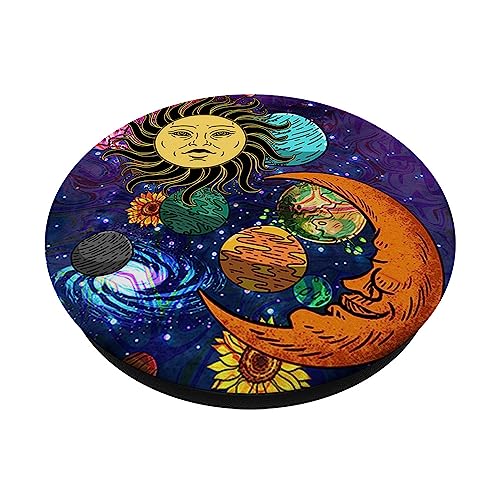 Sun Moon Face Planets Cool Trippy Galaxy Space Art Hippie PopSockets Swappable PopGrip