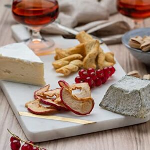 Cork & Mill Marble Cheese Board - Handcrafted Marble and Brass Charcuterie Board - Modern Decorative Kitchen Serving Platter - White Marble Cheese Tray with Gold Brass Accents - 15" Long Serving Board