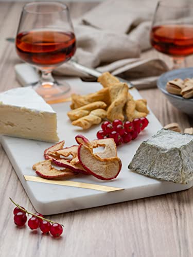 Cork & Mill Marble Cheese Board - Handcrafted Marble and Brass Charcuterie Board - Modern Decorative Kitchen Serving Platter - White Marble Cheese Tray with Gold Brass Accents - 15" Long Serving Board