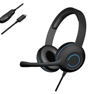 Cyber Acoustics Stereo USB-C Headset (AC-5014) for PC & Mac, in-line Controls for Volume and Mic Mute, Noise-Canceling Mic with Adjustable Boom, Perfect for Classrooms or Home