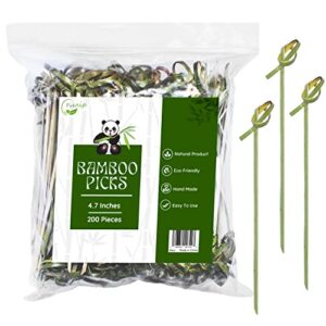 cocktail picks for drink 200 piece bamboo skewer with looped knot handmade & odorless for fruits, (4.7 inch, 200 pieces)