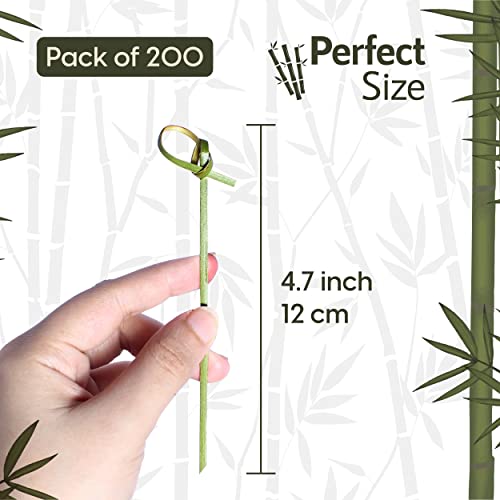 Cocktail Picks for drink 200 Piece Bamboo Skewer with Looped Knot Handmade & Odorless for Fruits, (4.7 inch, 200 pieces)