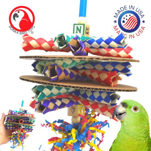 Bonka Bird Toys 2308 Trap Sandwich Small Medium Bird Toy Bamboo Woven Finger Forage Treat Traps Cardboard Wood Chew Cockatiels Parakeets Conures and Other Similar Birds.