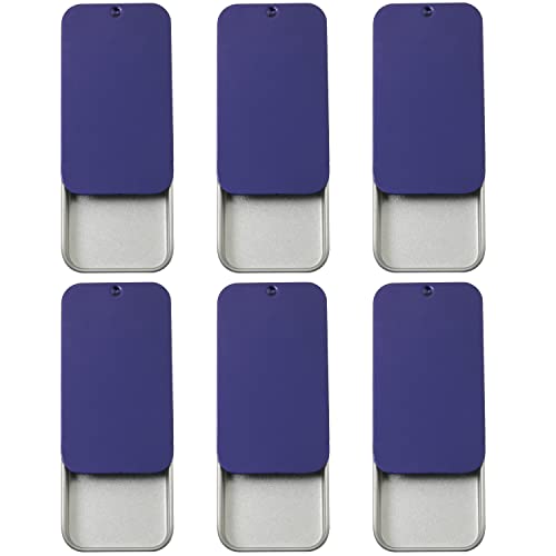 FMHXG 6pcs Metal Tin Box Portable Small Container Storage Case Rectangular Sliding Lid Tin Boxes for Drawing Pin Nail Art Bead Earring and Jewelry Craft Organizing, Sapphire Blue