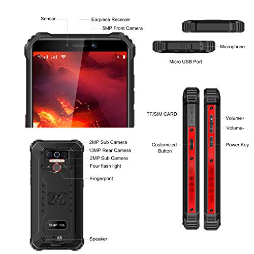 OUKITEL WP5 Pro Rugged Unlocked Smartphone, 5.5''HD+ Screen, 8000mAh Battery Rugged Cell Phone, 4GB+64GB Android, IP68 Waterproof 4G LTE Dual Cellphone, Face ID Fingerprint GPS