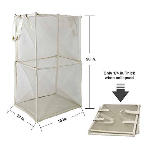 Brookstone BKH1576, Collapsible Mesh Hamper, Perfectly Sized at 26 X “13, Travel Laundry Bag for College/Dorm/Bedroom, Folding Bin for Dirty Clothes, Cream