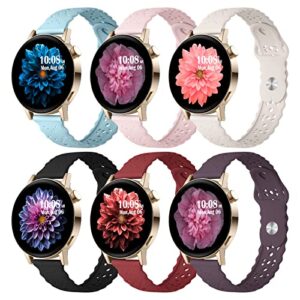 6 pack bands compatible with samsung galaxy watch 5 band 40mm 44mm/5 pro 45mm, galaxy watch 4 band 40mm 44mm/watch 4 classic/galaxy watch 3 41mm, 20mm slim sport lace silicone wristband for women