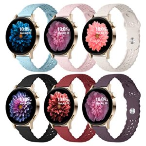 6 Pack Bands Compatible with Samsung Galaxy Watch 5 Band 40mm 44mm/5 Pro 45mm, Galaxy Watch 4 Band 40mm 44mm/Watch 4 Classic/Galaxy Watch 3 41mm, 20mm Slim Sport Lace Silicone Wristband for Women