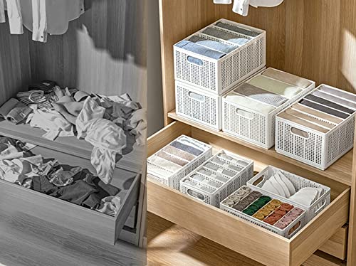 ChezMax Wardrobe Clothes Organizer, Upgraded PP Board Cabinet Closet Compartment Storage Baskets, White Washable Foldable Dividers Closet Drawer Bins for Underwear Socks Jeans, Small Size 6 Grids