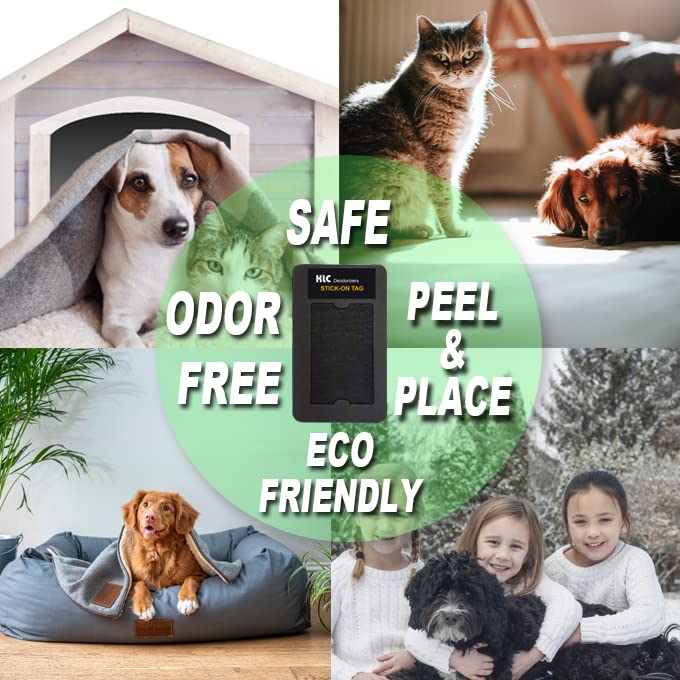KLC Pet Odor Eliminator For Strong Odor | 100% Natural Carbon Stick-On Tag | 2-pack | Deodorizer For Cat Box, Dog Crate, Pet Box | Air Freshener For Cat Litter Room | Litter Box Deodorizer | Odor Eliminator For Cat Odor & Dog Odor Home | Unscented & Chemi