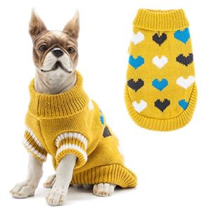 Cnarery Dog Sweater, Soft and Warm Dog Knitted Sweater with Leash Hole, Dog Winter Coat, Cold Weather Clothes for Small Medium Dogs Cat (Small, Yellow)