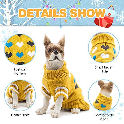 Cnarery Dog Sweater, Soft and Warm Dog Knitted Sweater with Leash Hole, Dog Winter Coat, Cold Weather Clothes for Small Medium Dogs Cat (Small, Yellow)