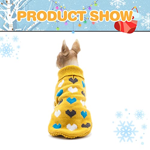 Cnarery Dog Sweater, Soft and Warm Dog Knitted Sweater with Leash Hole, Dog Winter Coat, Cold Weather Clothes for Small Medium Dogs Cat (Small, Yellow)