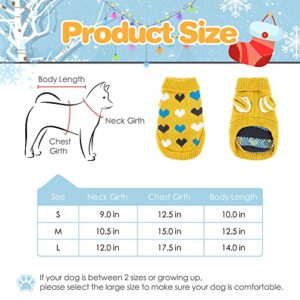 Cnarery Dog Sweater, Soft and Warm Dog Knitted Sweater with Leash Hole, Dog Winter Coat, Cold Weather Clothes for Small Medium Dogs Cat (Small, Yellow)