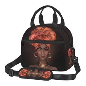 african american black woman lunch bag reusable insulated lunch tote bag lunchbox container with adjustable shoulder strap for office work school picnic travel