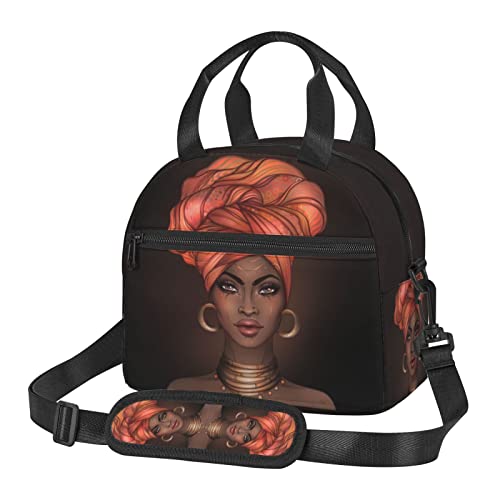 African American Black Woman Lunch Bag Reusable Insulated Lunch Tote Bag Lunchbox Container With Adjustable Shoulder Strap For Office Work School Picnic Travel