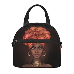 African American Black Woman Lunch Bag Reusable Insulated Lunch Tote Bag Lunchbox Container With Adjustable Shoulder Strap For Office Work School Picnic Travel