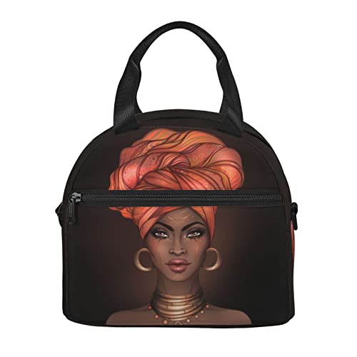 African American Black Woman Lunch Bag Reusable Insulated Lunch Tote Bag Lunchbox Container With Adjustable Shoulder Strap For Office Work School Picnic Travel