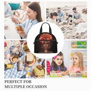 African American Black Woman Lunch Bag Reusable Insulated Lunch Tote Bag Lunchbox Container With Adjustable Shoulder Strap For Office Work School Picnic Travel