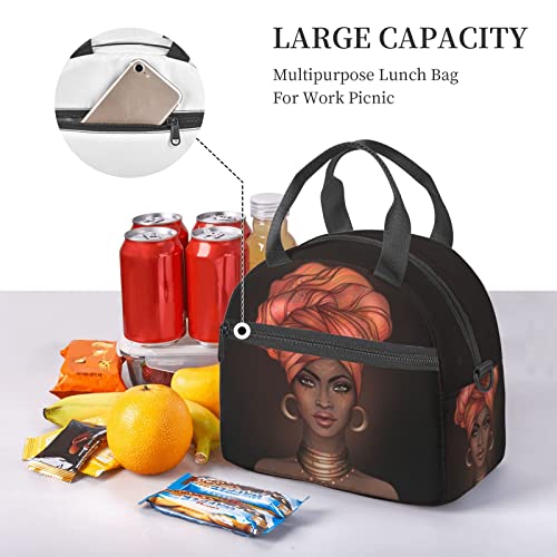 African American Black Woman Lunch Bag Reusable Insulated Lunch Tote Bag Lunchbox Container With Adjustable Shoulder Strap For Office Work School Picnic Travel