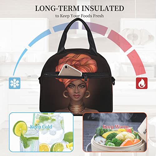 African American Black Woman Lunch Bag Reusable Insulated Lunch Tote Bag Lunchbox Container With Adjustable Shoulder Strap For Office Work School Picnic Travel