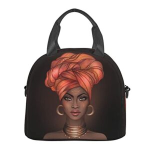 African American Black Woman Lunch Bag Reusable Insulated Lunch Tote Bag Lunchbox Container With Adjustable Shoulder Strap For Office Work School Picnic Travel