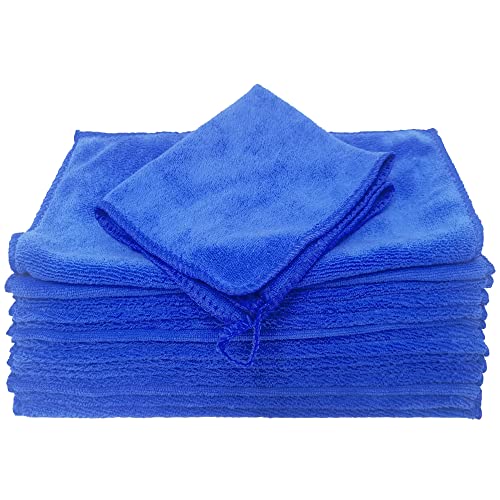 CHITALU Nanoscale Glass Window Cleaning Cloths - Washable and Reusable Large Streak Free Mirror Microfiber Coral Fleece Drying Towels for House, Car and Polishing (12"x12" - 15 Pack - Blue)