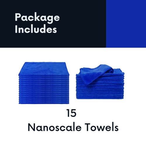 CHITALU Nanoscale Glass Window Cleaning Cloths - Washable and Reusable Large Streak Free Mirror Microfiber Coral Fleece Drying Towels for House, Car and Polishing (12"x12" - 15 Pack - Blue)