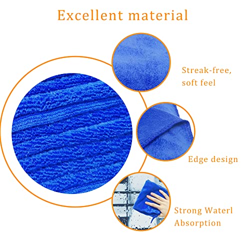 CHITALU Nanoscale Glass Window Cleaning Cloths - Washable and Reusable Large Streak Free Mirror Microfiber Coral Fleece Drying Towels for House, Car and Polishing (12"x12" - 15 Pack - Blue)