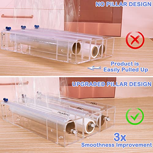 LAMPTOP Foil and Plastic Wrap Organizer, 2 in 1 Plastic Wrap Dispenser With Cutter, Aluminum Foil Organization and Storage, Tin Foil Organizer for Drawer, Compatible with 13" Roll (Upgrade)