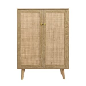 Anmytek Rattan Cabinet, 44" H Tall Sideboard Storage Cabinet with Crafted Rattan Front, Entry Cabinet Wood 2 Door Accent Cabinet with Adjustable Shelves Rustic Oak, H0030