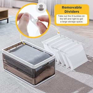 Homde Wardrobe Clothes Organizer for Jeans, 2 Pack 7 Grids Stackable Foldable Closet Drawer Organizer Storage Box Bin for Sweater, Bra, Underwear, T-shirts, Socks, with Cover and Handle, Plastic