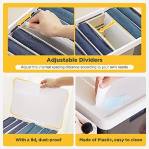 Homde Wardrobe Clothes Organizer for Jeans, 2 Pack 7 Grids Stackable Foldable Closet Drawer Organizer Storage Box Bin for Sweater, Bra, Underwear, T-shirts, Socks, with Cover and Handle, Plastic